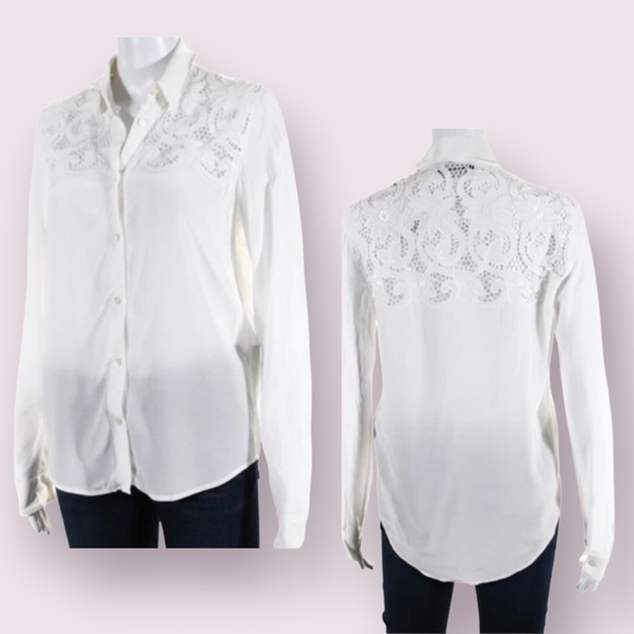 The Kooples Broderie Anglaise Button Down Shirt In White/Off White Size L - Picture 4 of 12